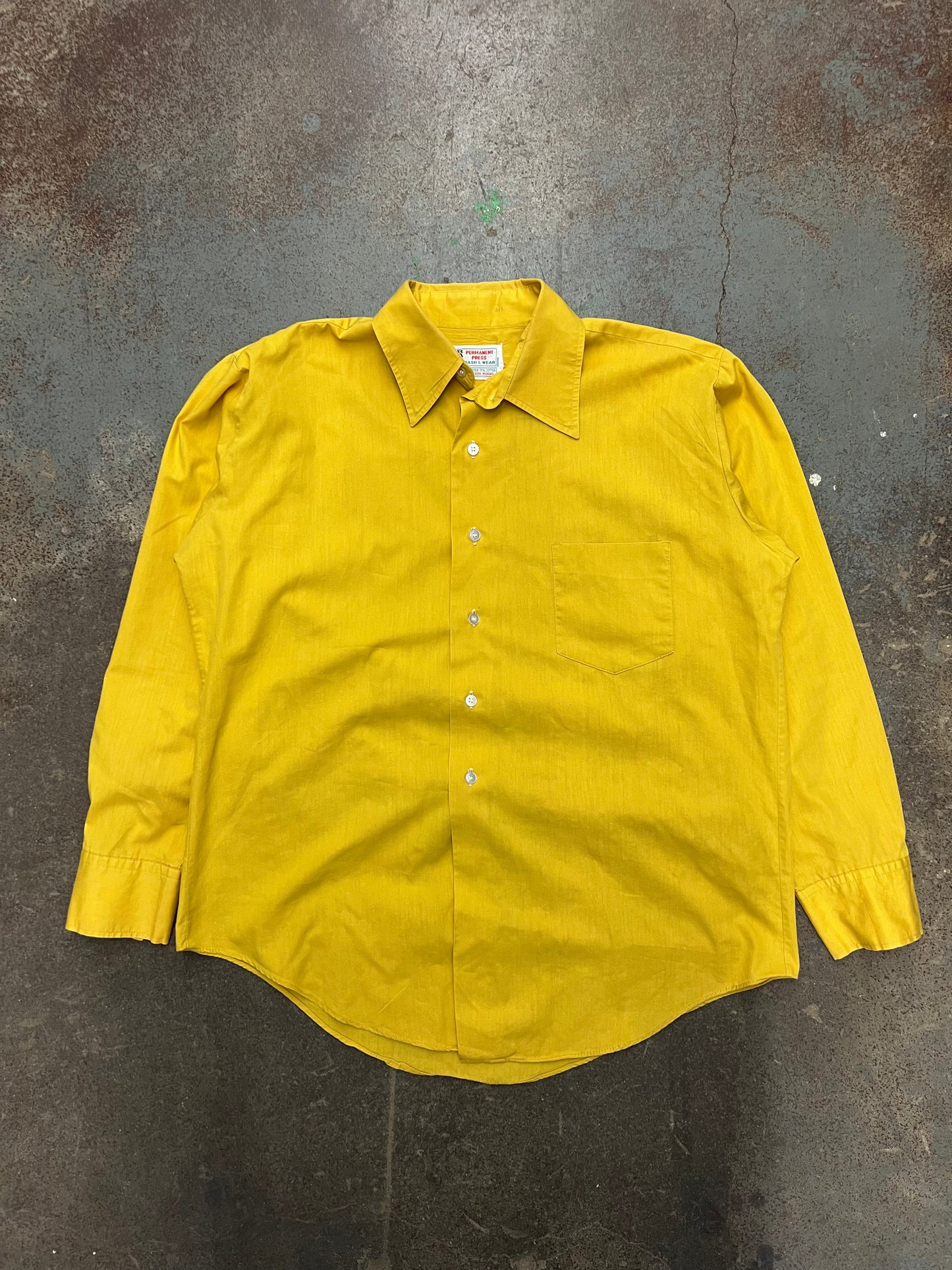 1970's Rage Permanent Press Yellow Button Up Shirt - L