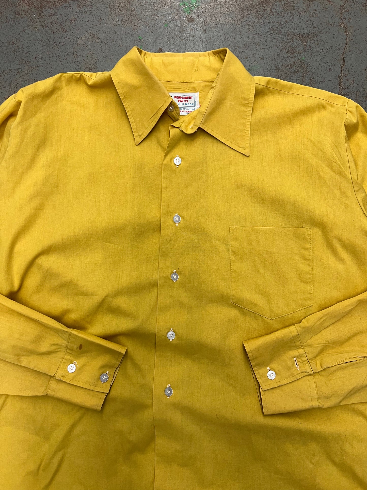 1970's Rage Permanent Press Yellow Button Up Shirt - L