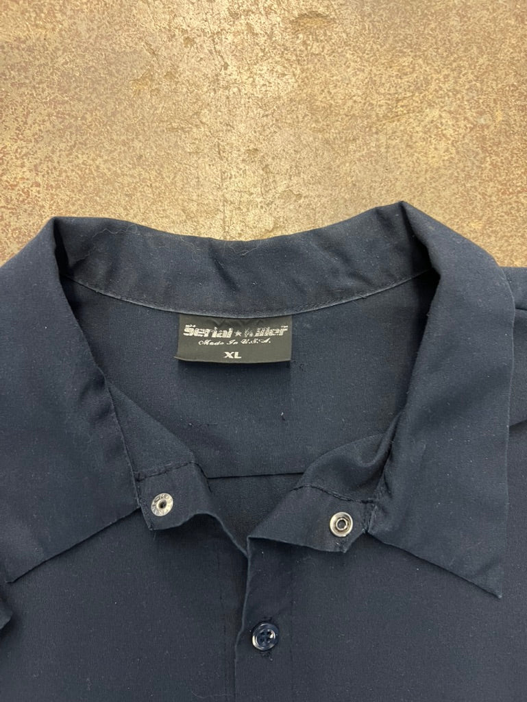 1990's Serial Killer Embroidered Logo Short Sleeve Button Up Work Shirt - XL