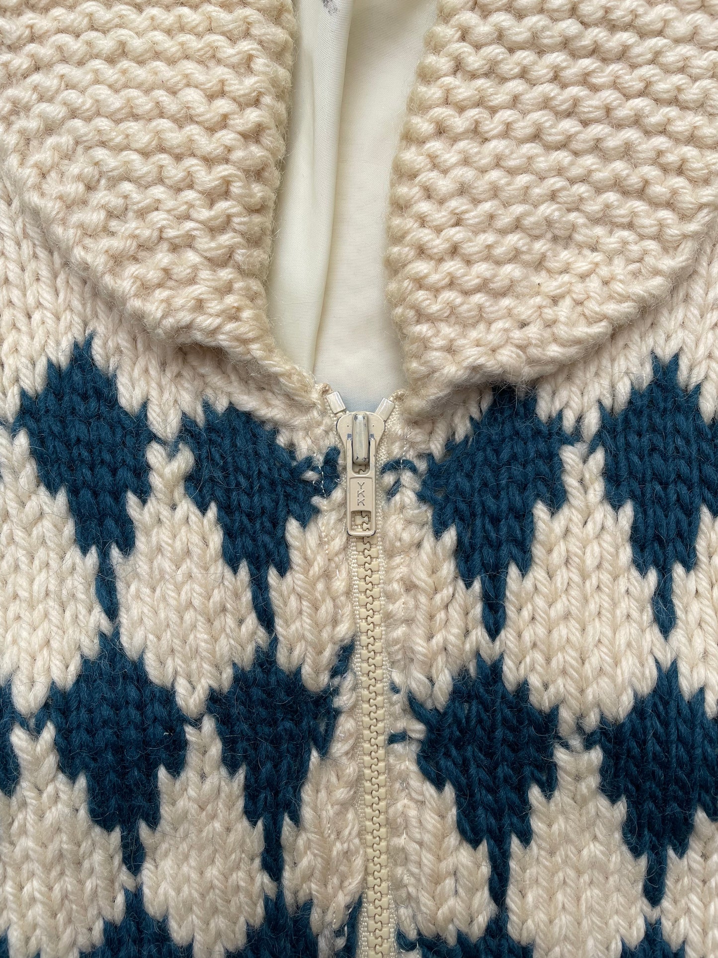 1980's Diamond Patterned Cowichan Knit Sweater - L