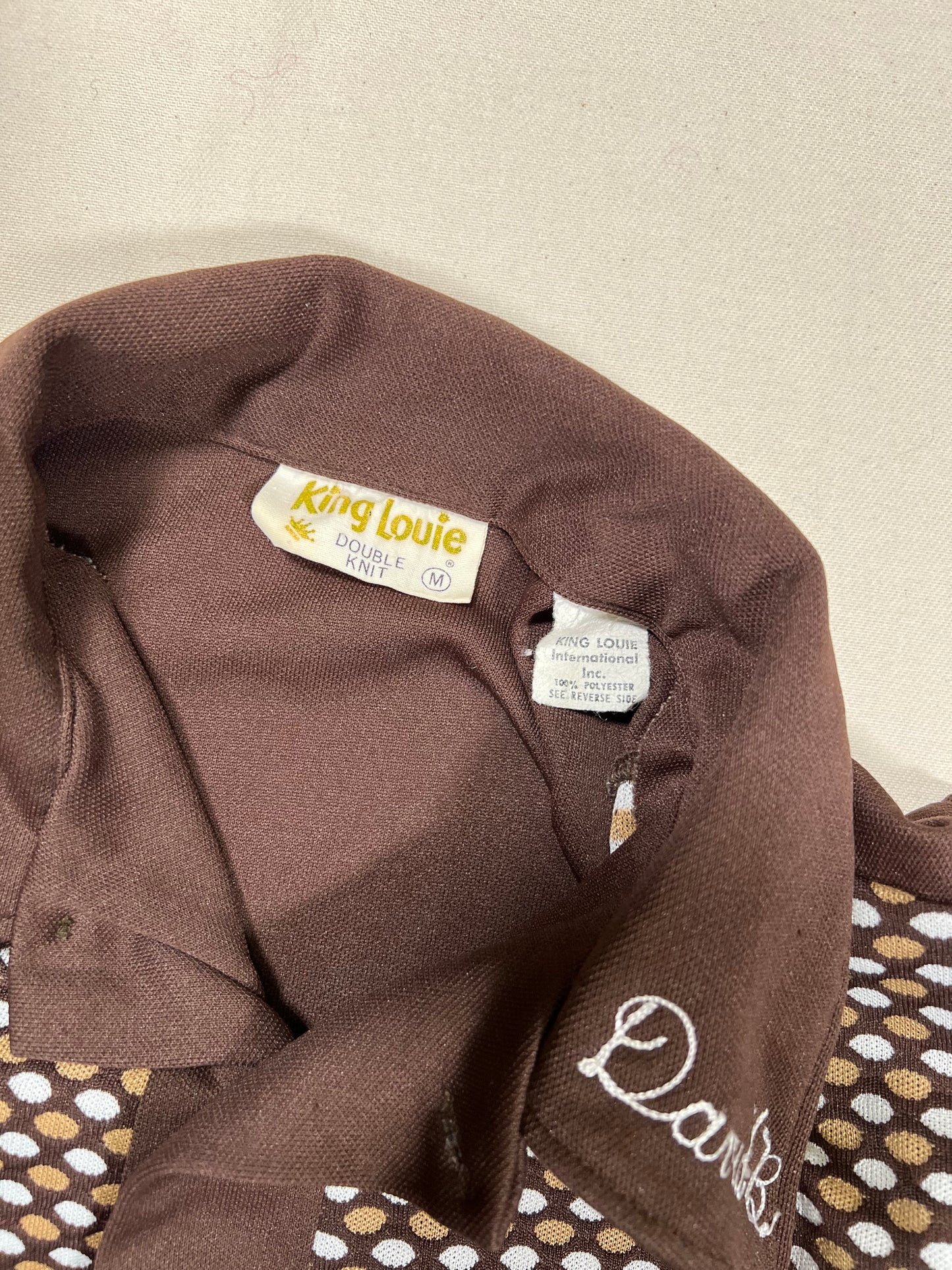1960's/1970's King Louie Polka Dot Patterned Polo Bowling Shirt - M