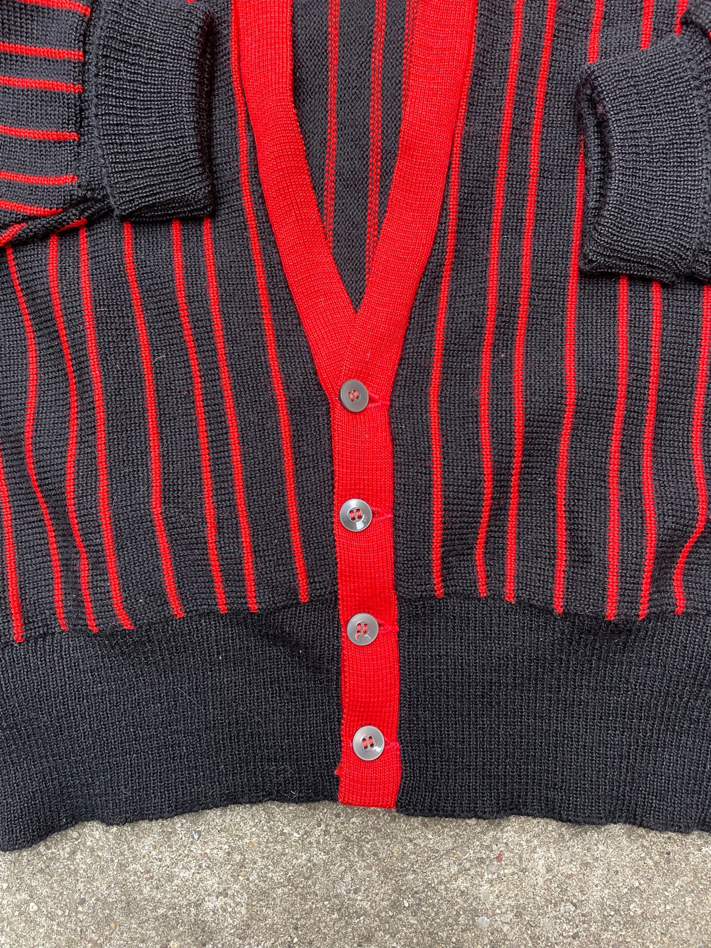 1960's Red & Black Striped Knit Cardigan - L
