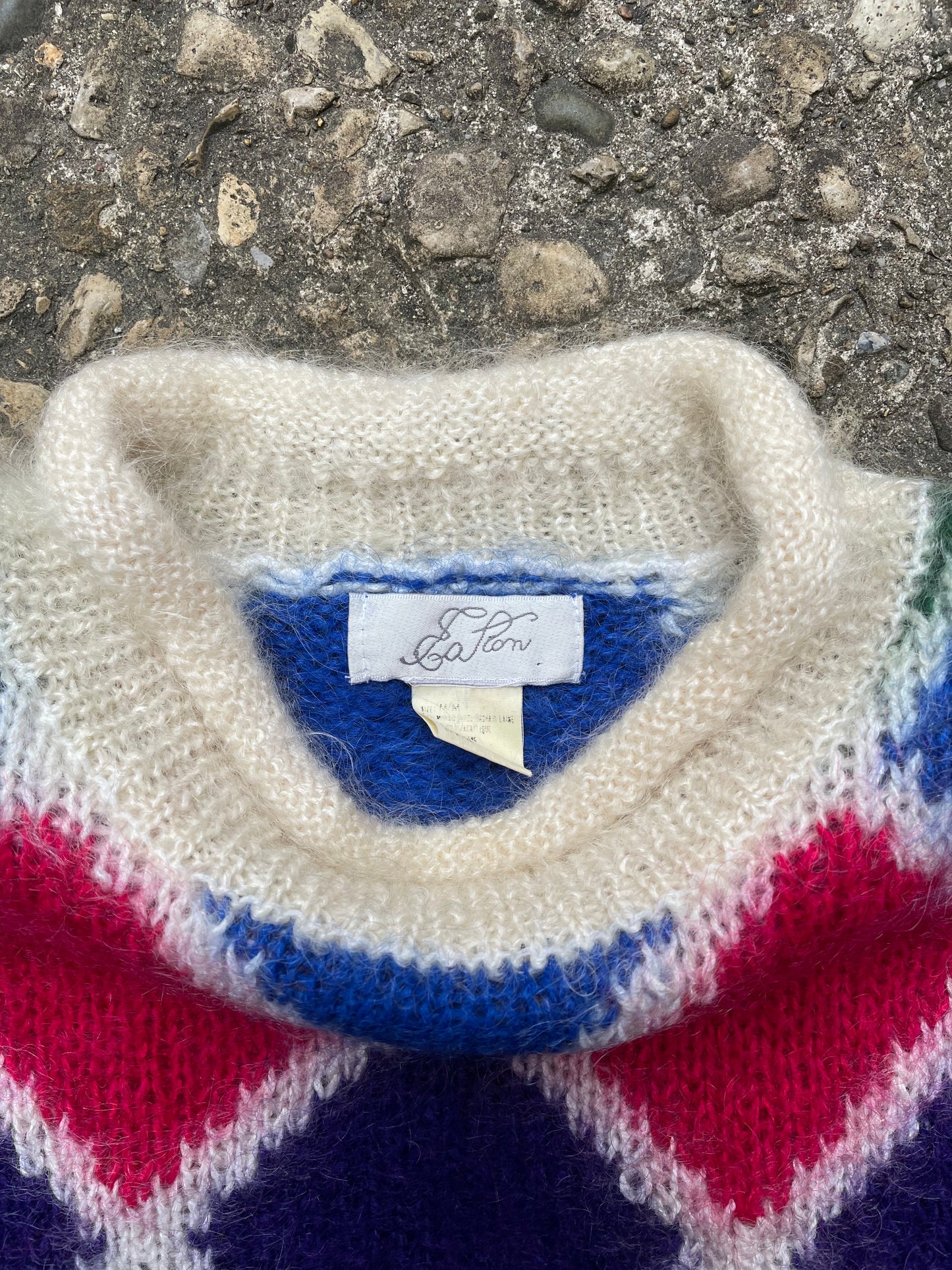 1970's Eaton Patterned Mohair Knit Sweater - M