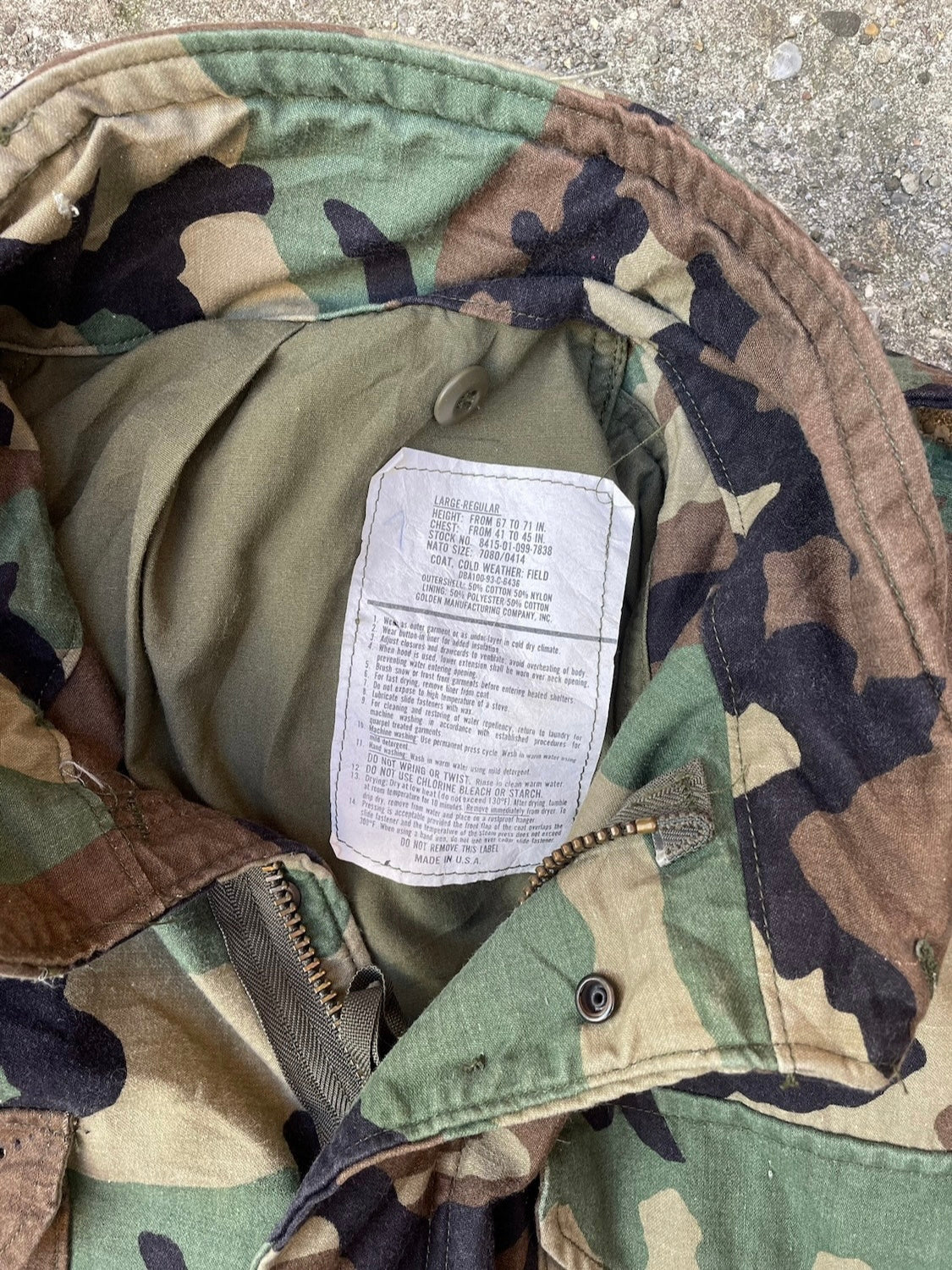 1990's US Military Woodland Camo M65 Cold Weather Field Jacket - L
