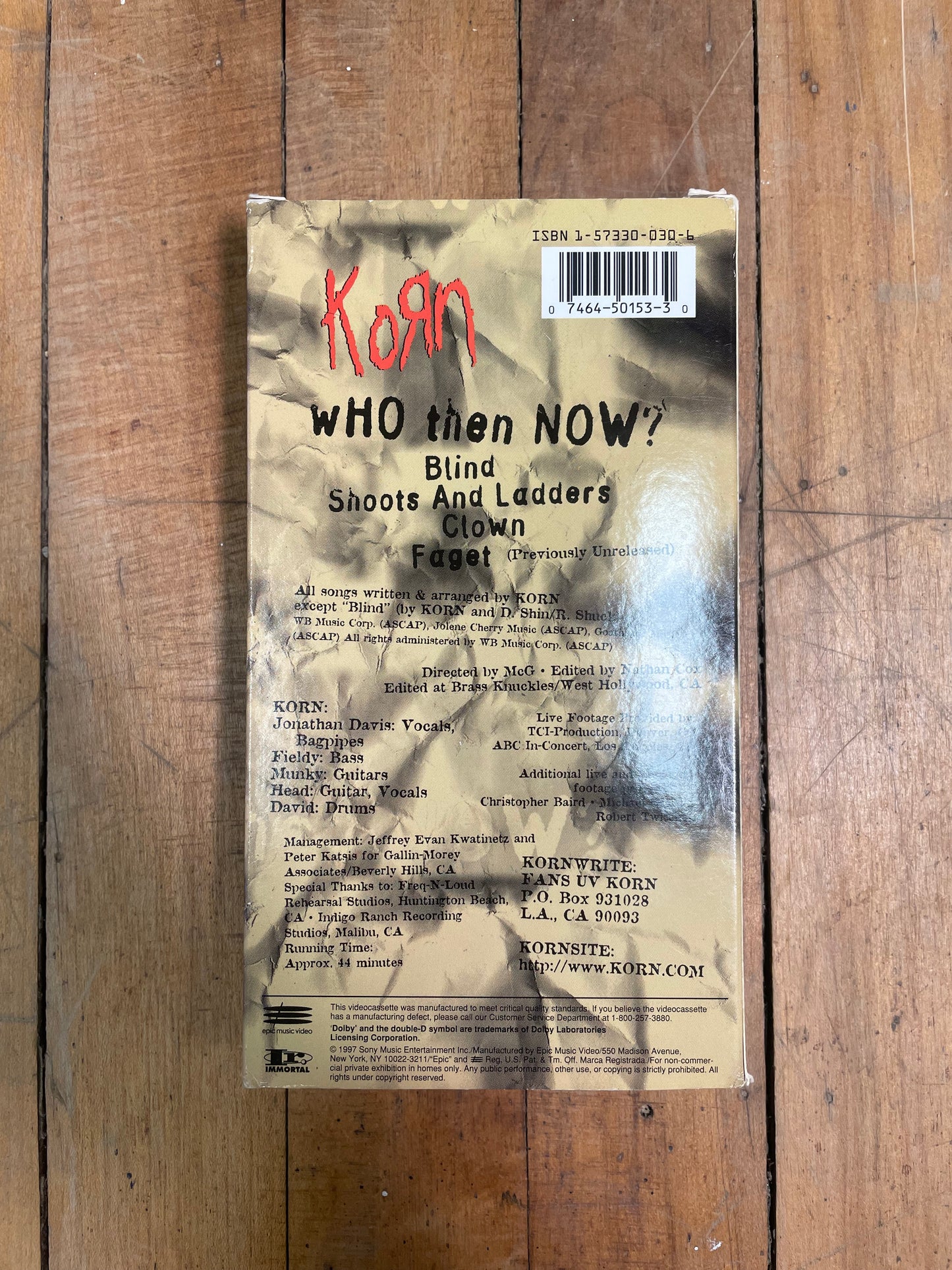 1997 Korn Who Then Now? VHS Tape