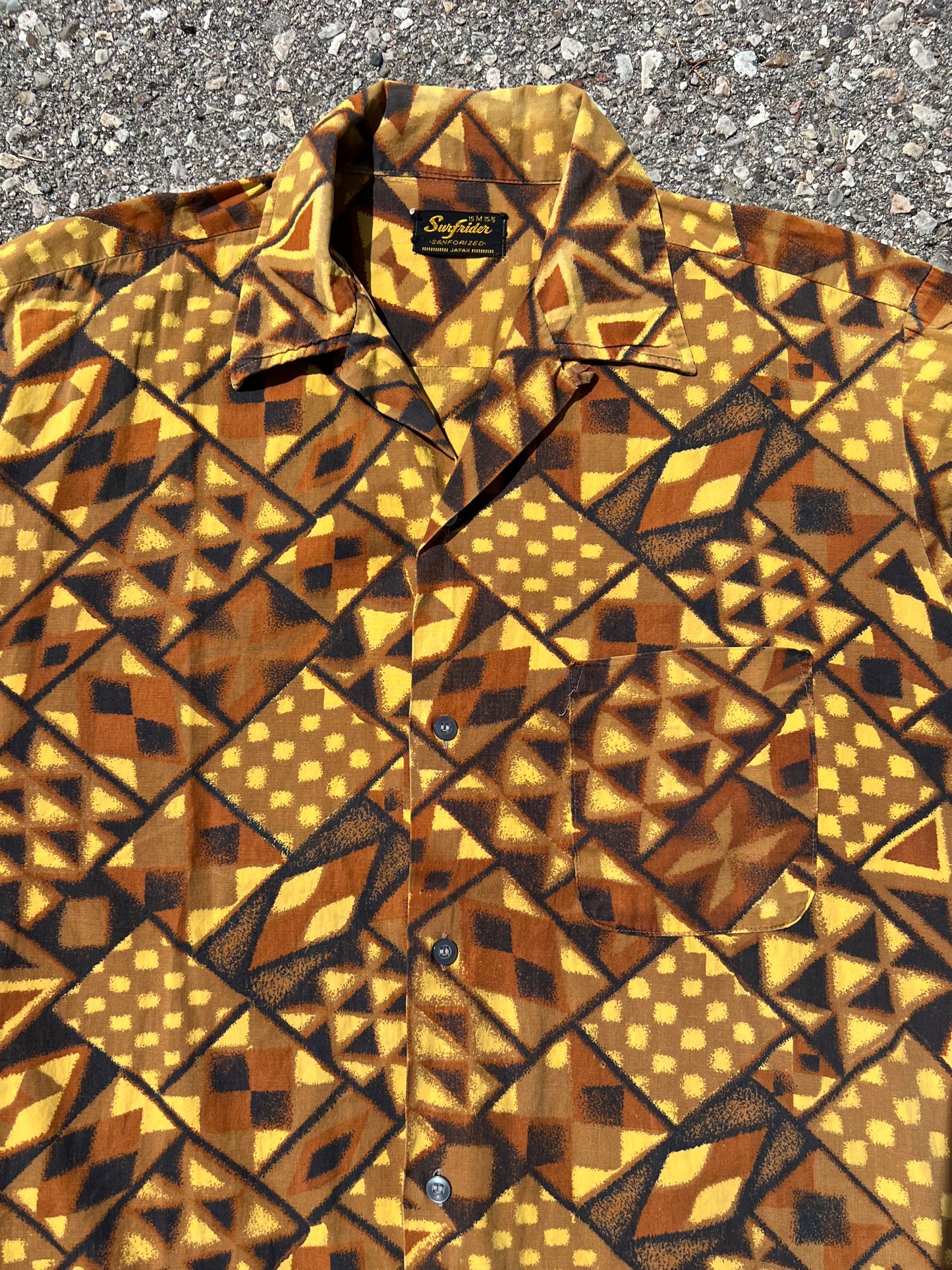 1960's Surfrider Patterned Loop Collar Short Sleeve Shirt - M