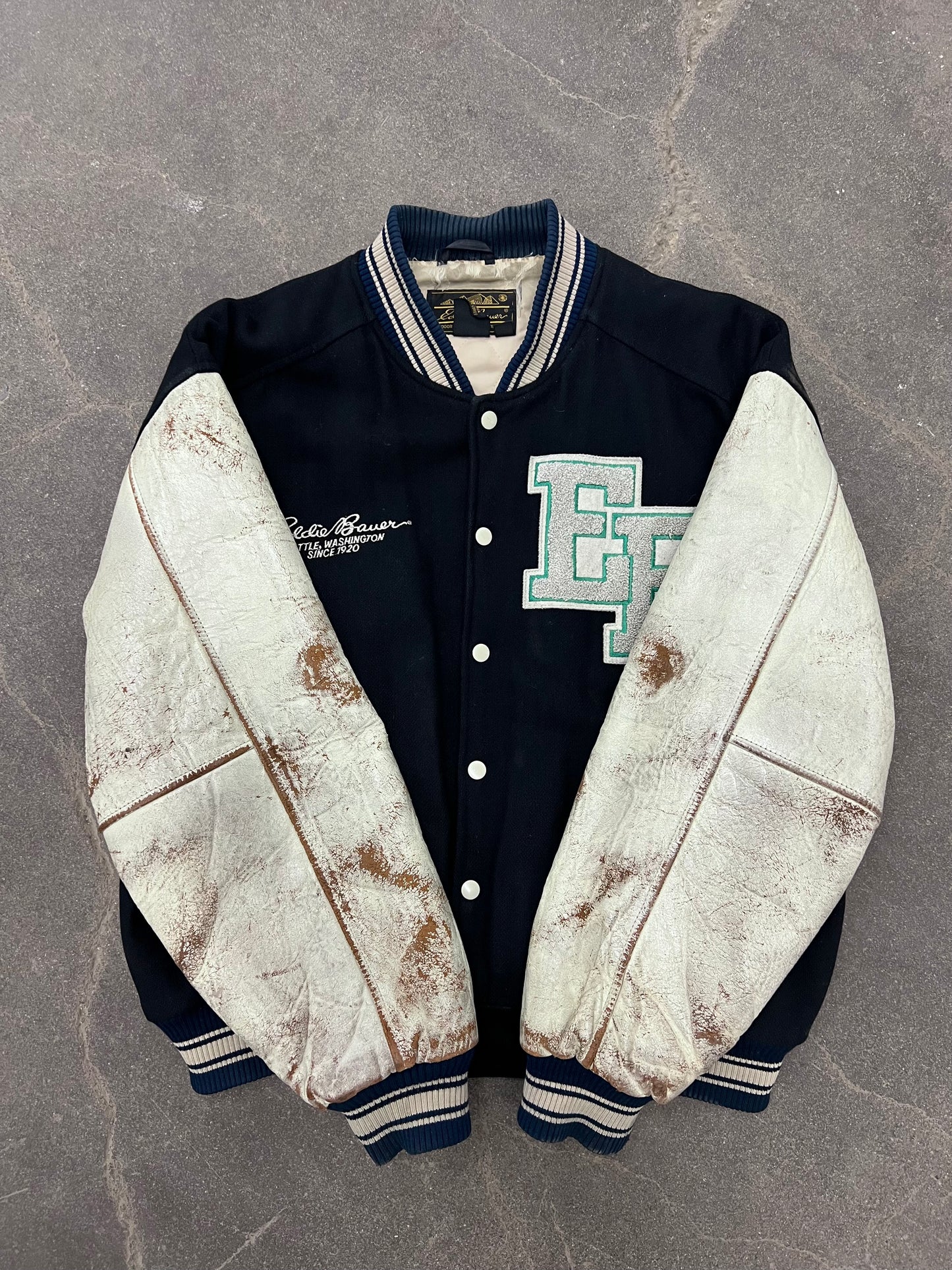 1980's/1990's Eddie Bauer Wool & Leather Letterman Varsity Jacket - XL