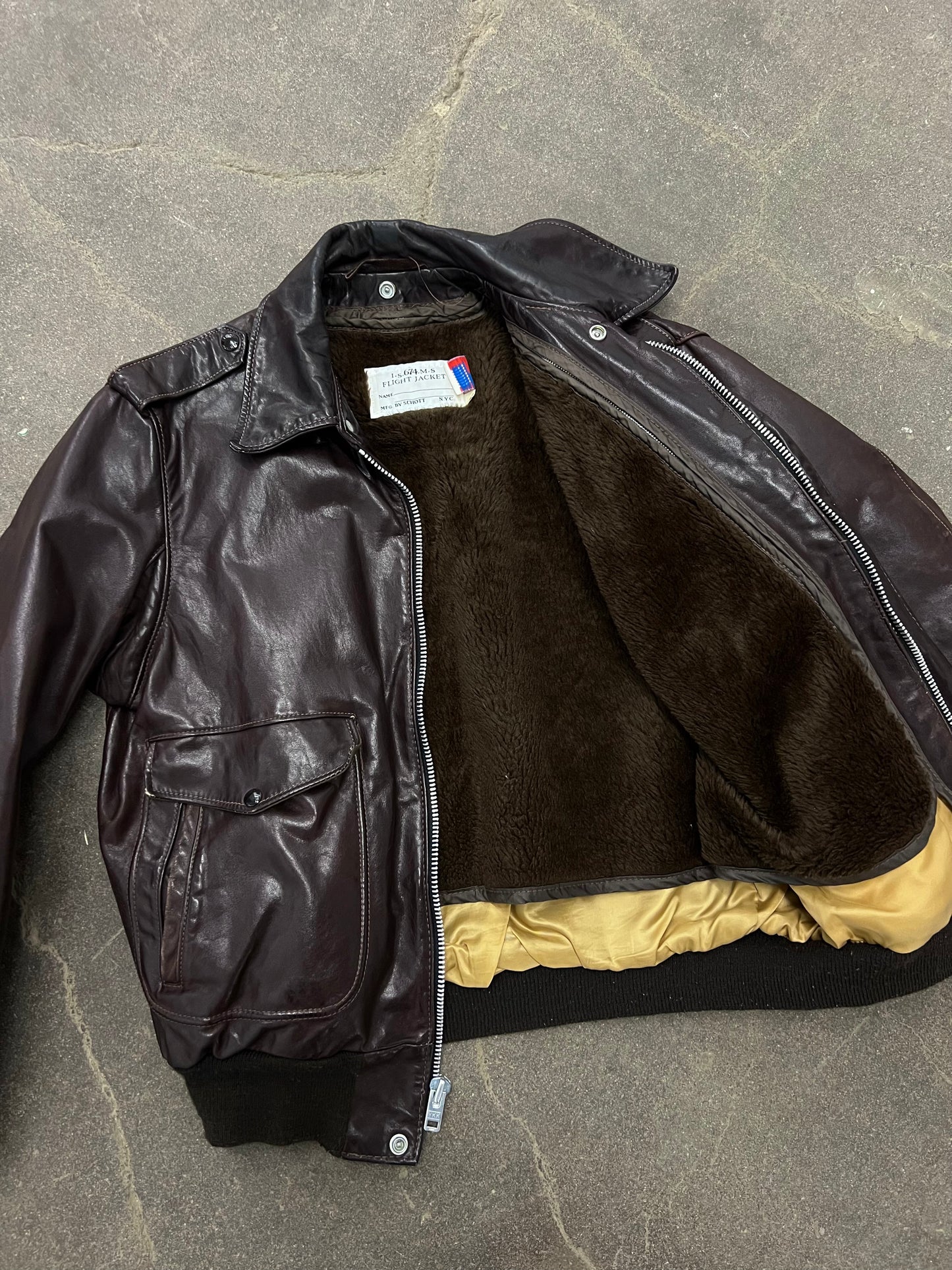 1980's Schott I-S-674-M-S Leather Flight Jacket - 44/L