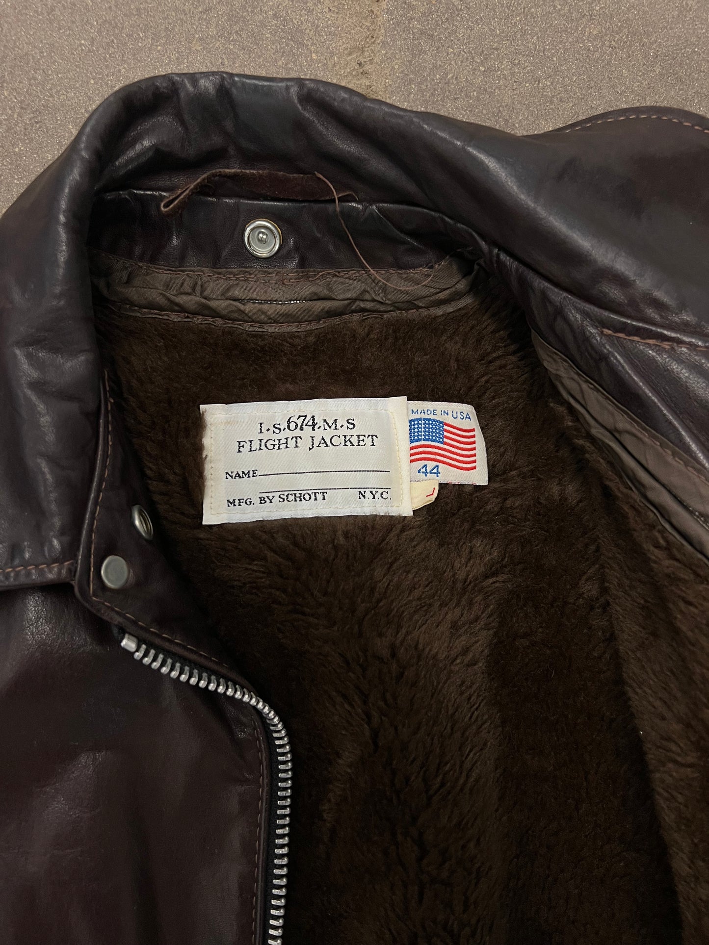 1980's Schott I-S-674-M-S Leather Flight Jacket - 44/L