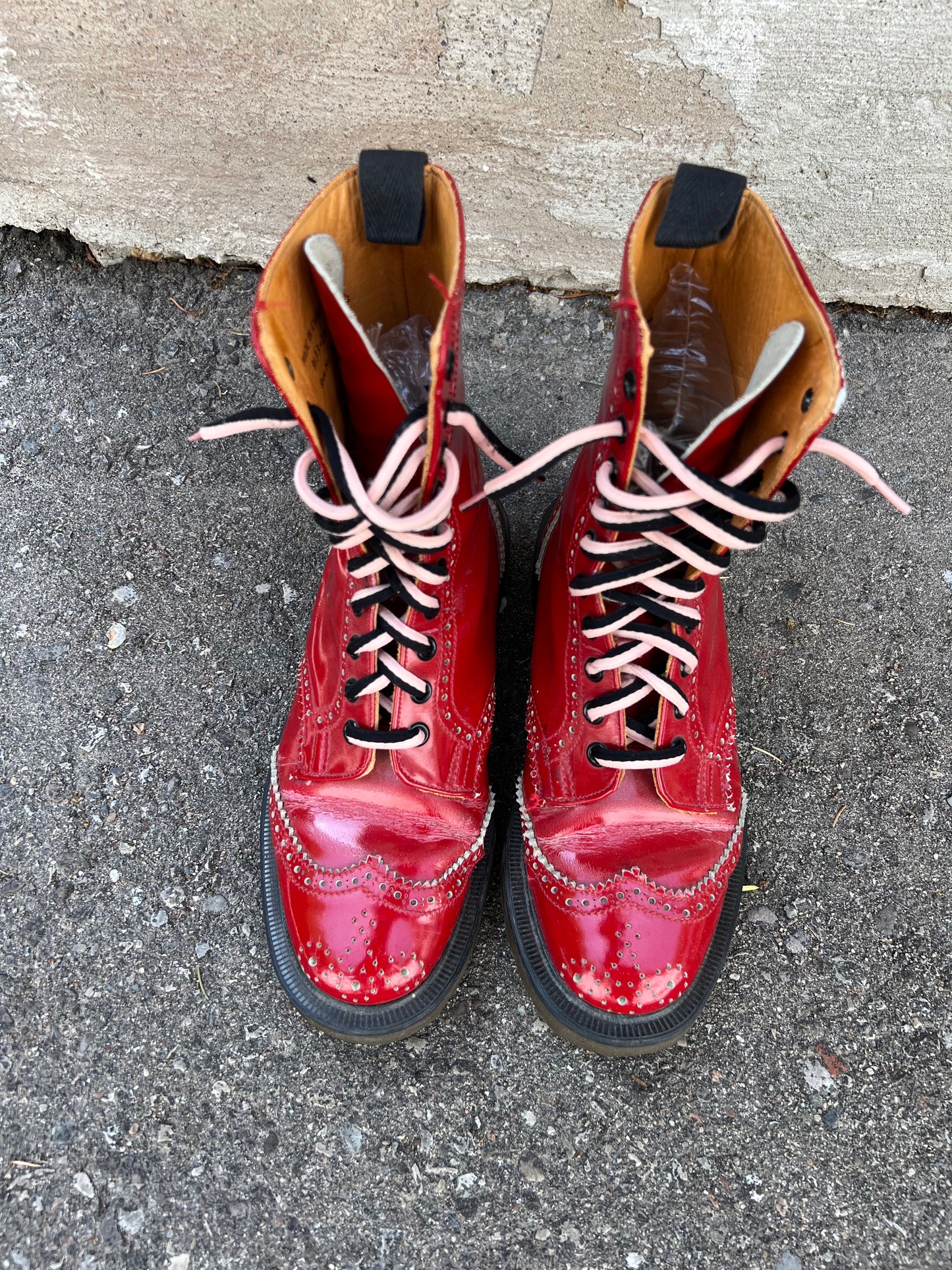 1980's/1990's Doc Martens 5729 Red Patent Leather Wingtip Derby Boots - Women's 7.5