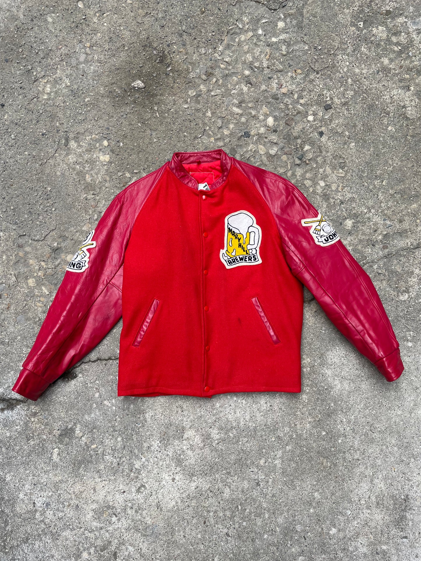 1960's/1970's Maryhill Brewers Leather & Wool Varsity Jacket - L