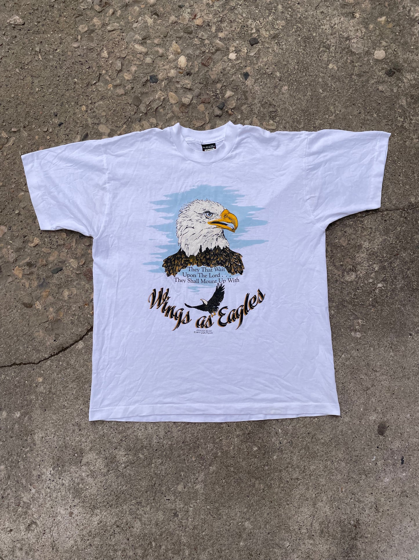 1989 'Wings as Eagles' Isaiah 40:31 Bible Verse Religious Graphic T-Shirt - L