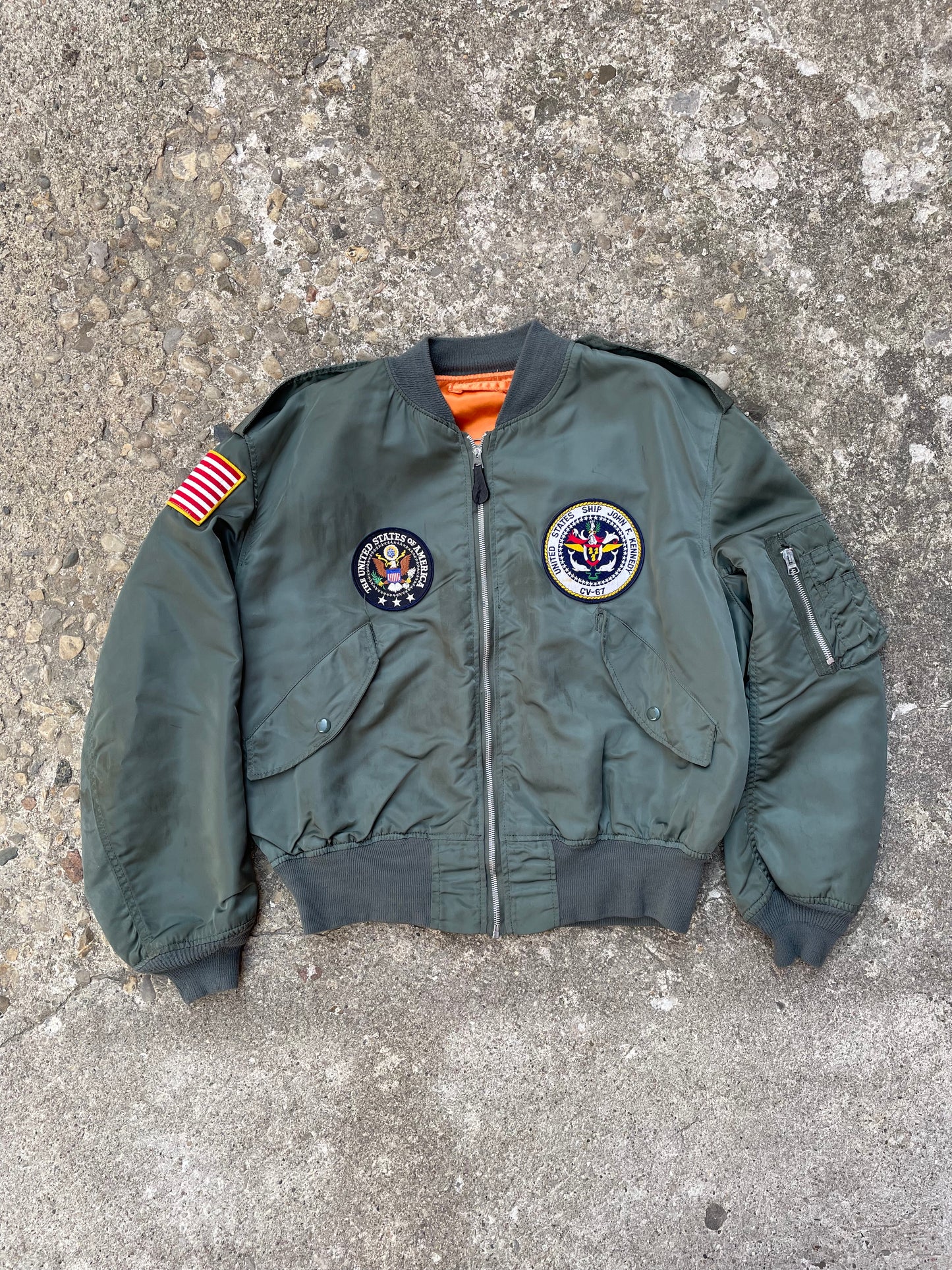 1960's/1970's Alpha Industries USAF L-2B Patched Flight Bomber Jacket - XL