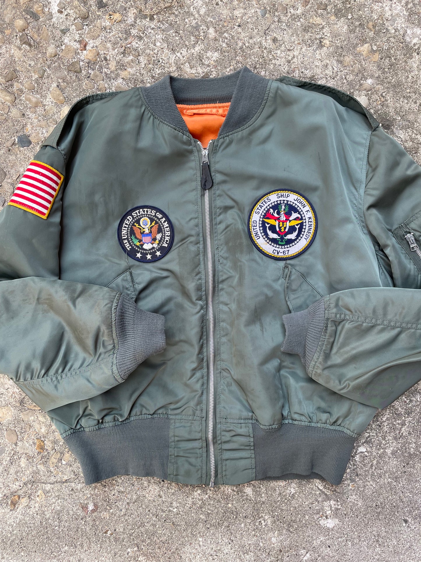 1960's/1970's Alpha Industries USAF L-2B Patched Flight Bomber Jacket - XL