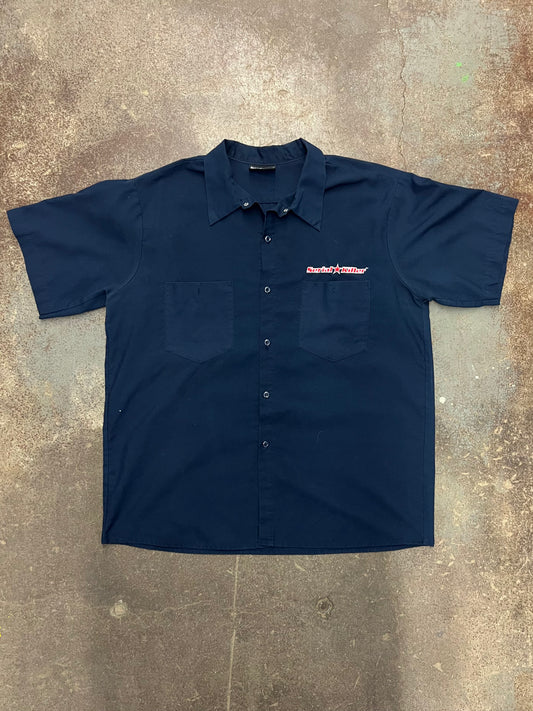 1990's Serial Killer Embroidered Logo Short Sleeve Button Up Work Shirt - XL