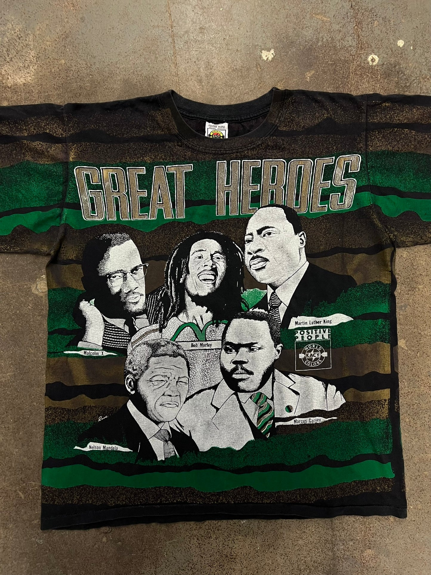 1990's Great Heroes Black History All Over Print Graphic T-Shirt - XL