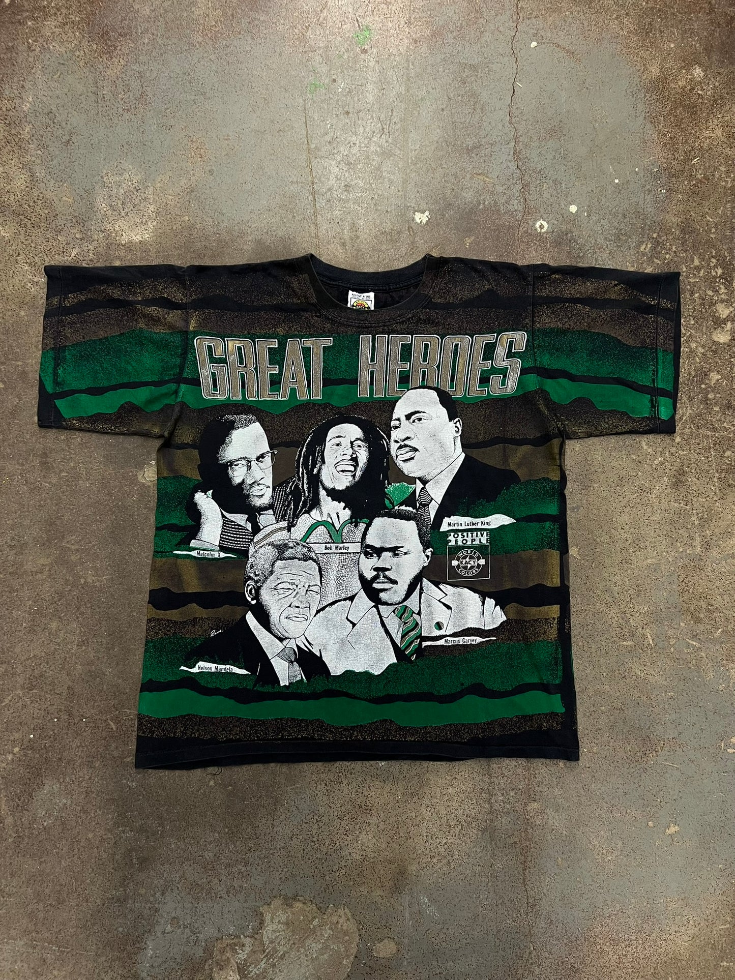 1990's Great Heroes Black History All Over Print Graphic T-Shirt - XL
