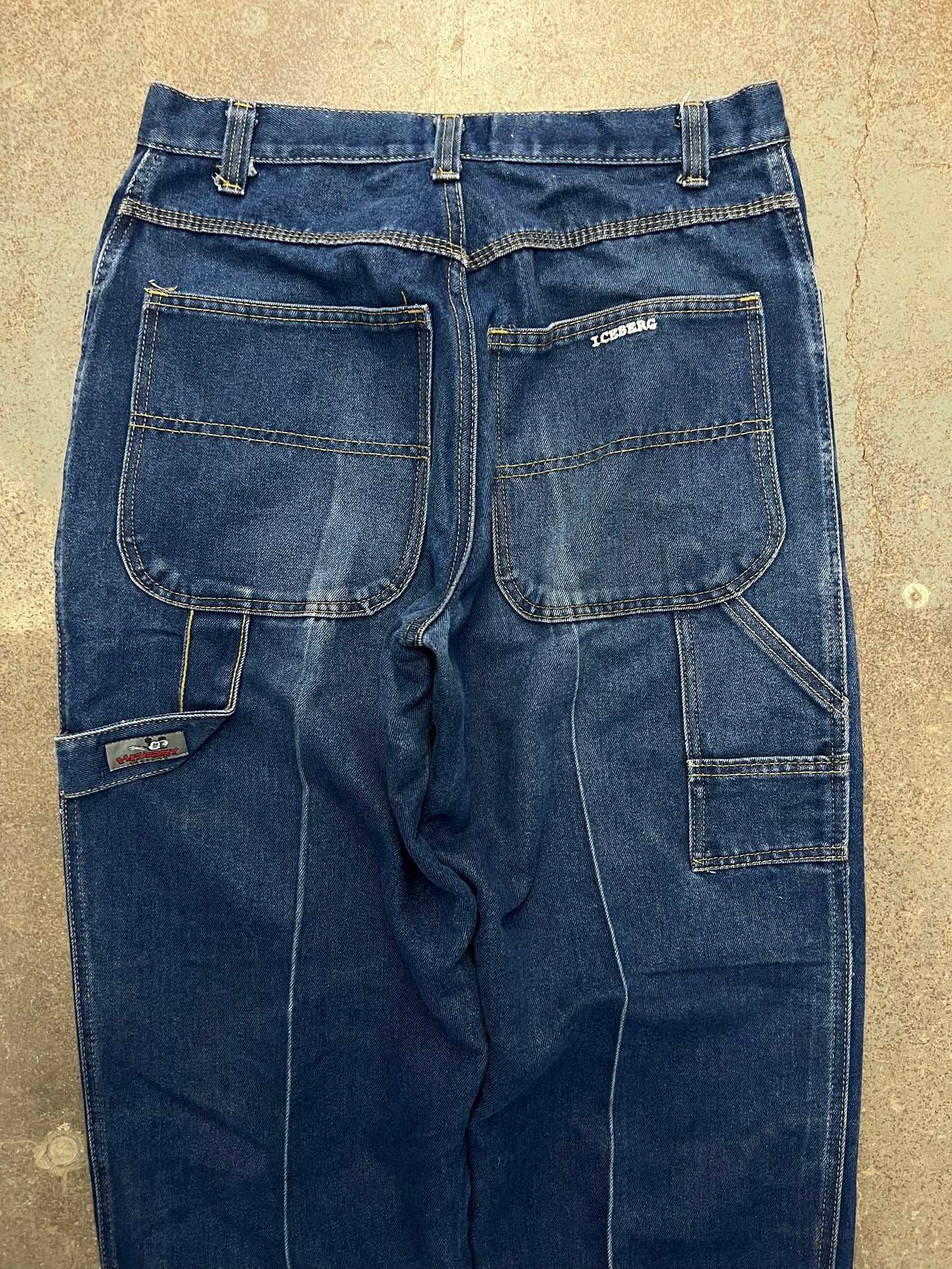 1990's Iceberg History Baggy Dark Wash Denim Carpenter Jeans - 34