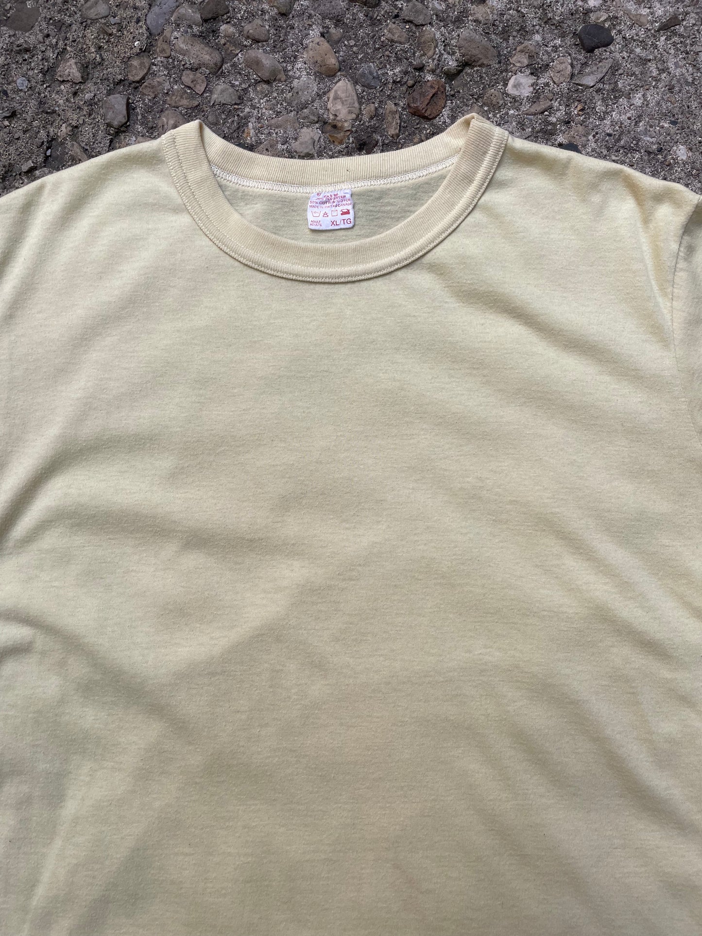 1990's Pale Yellow Blank T-Shirt - L