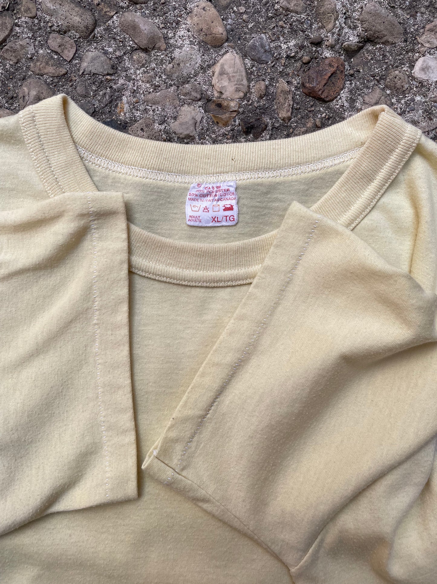 1990's Pale Yellow Blank T-Shirt - L