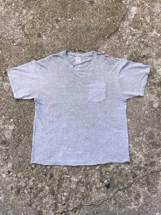 1990's Thrashed Jerzees Blank Grey Pocket T-Shirt - L