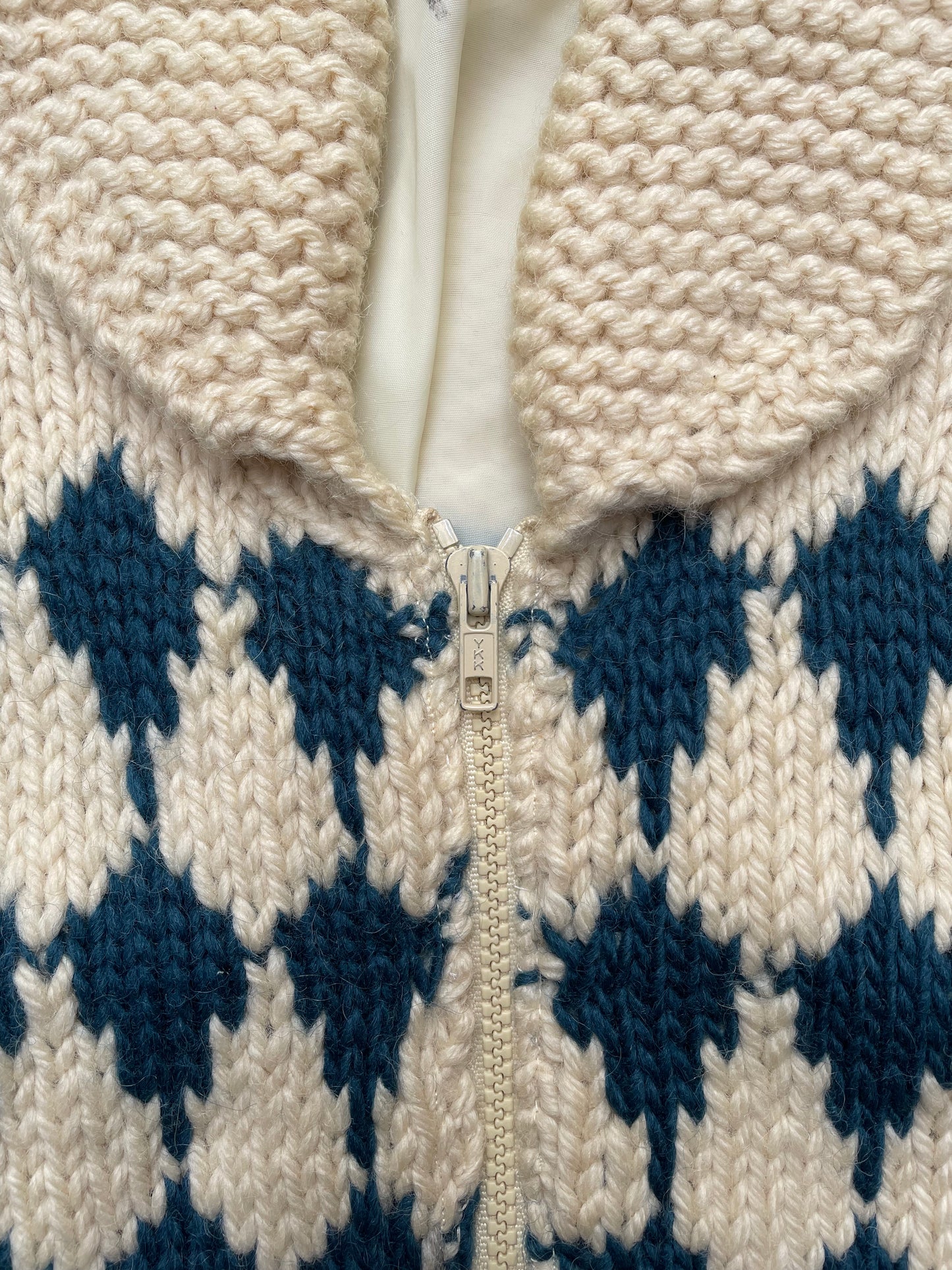 1980's Diamond Patterned Cowichan Knit Sweater - L