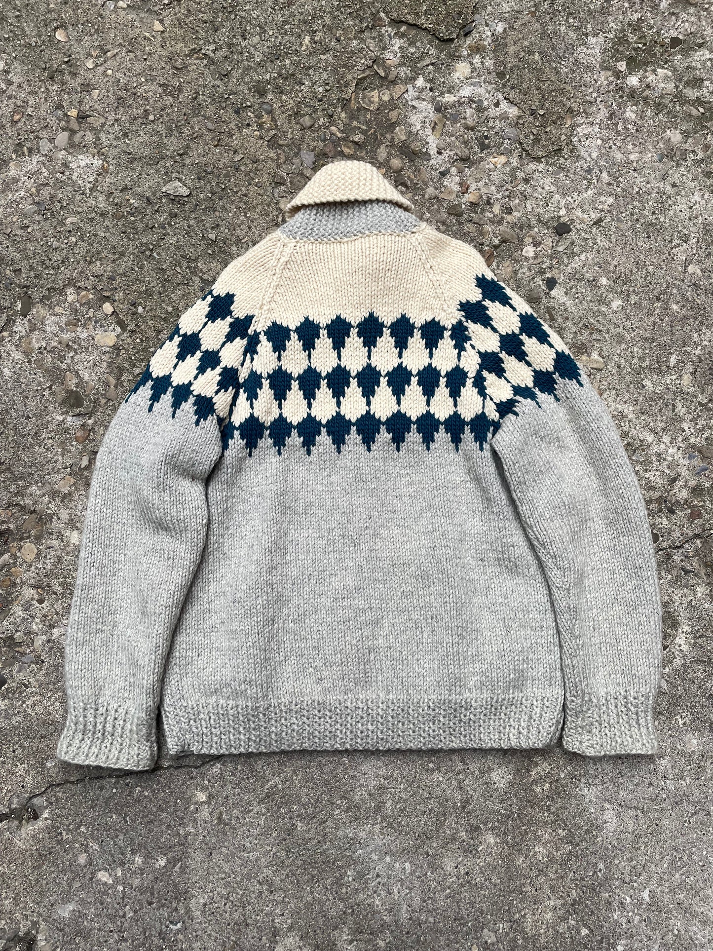 1980's Diamond Patterned Cowichan Knit Sweater - L