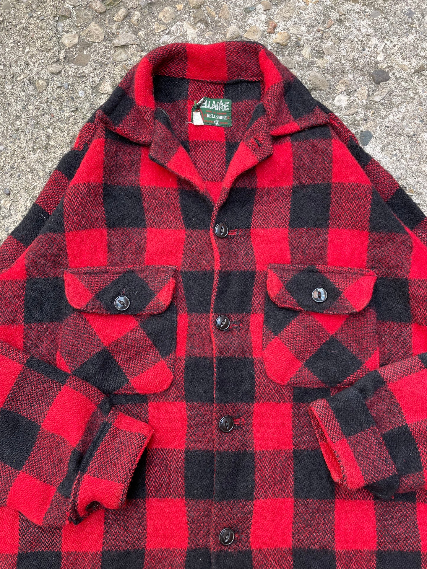 1960's Bellaire by Bell Shirt Buffalo Check Plaid Wool Flannel Overshirt - S