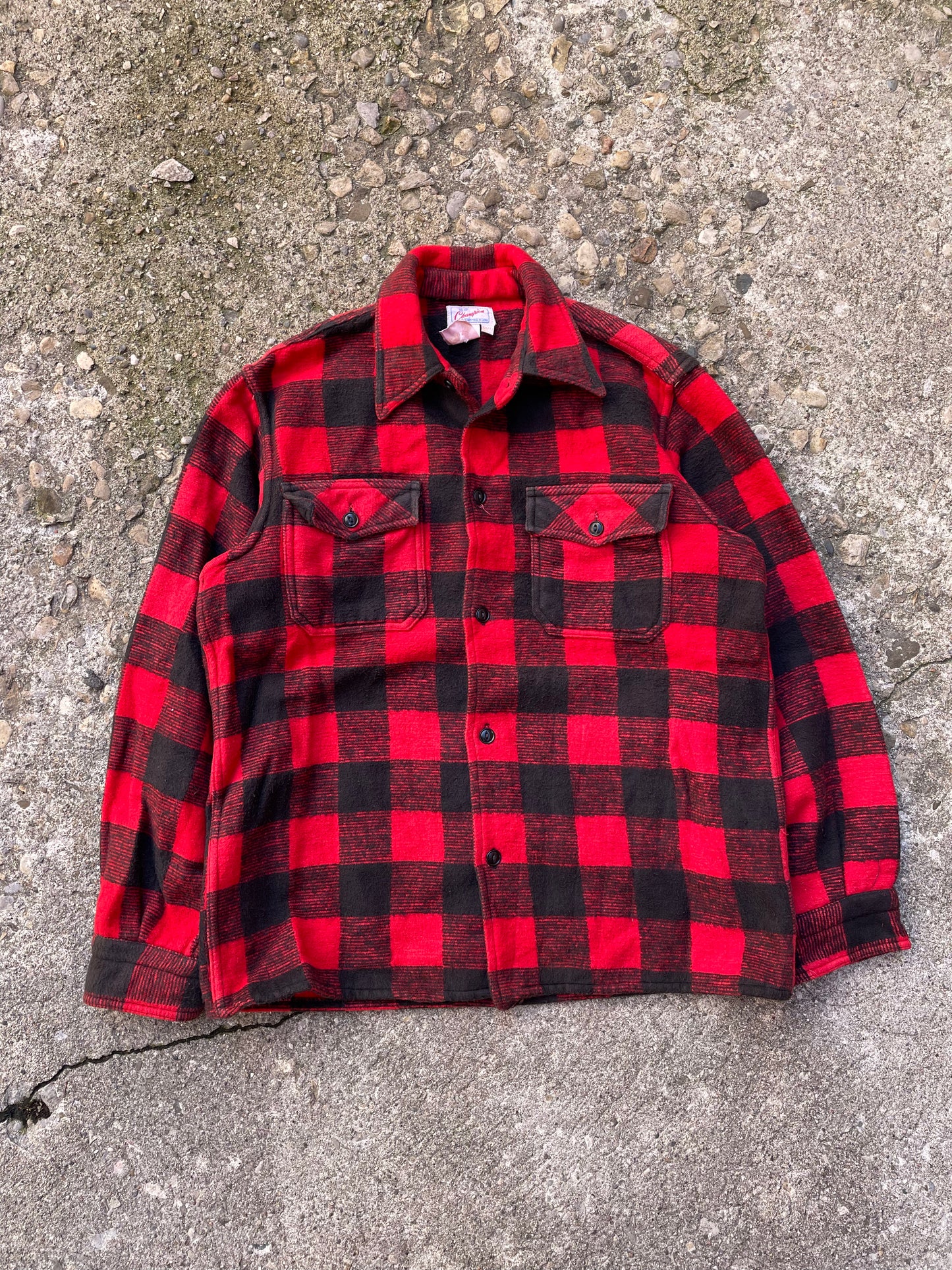 1970's Champion Heavy Cotton Plaid Flannel Button Up Shirt - M