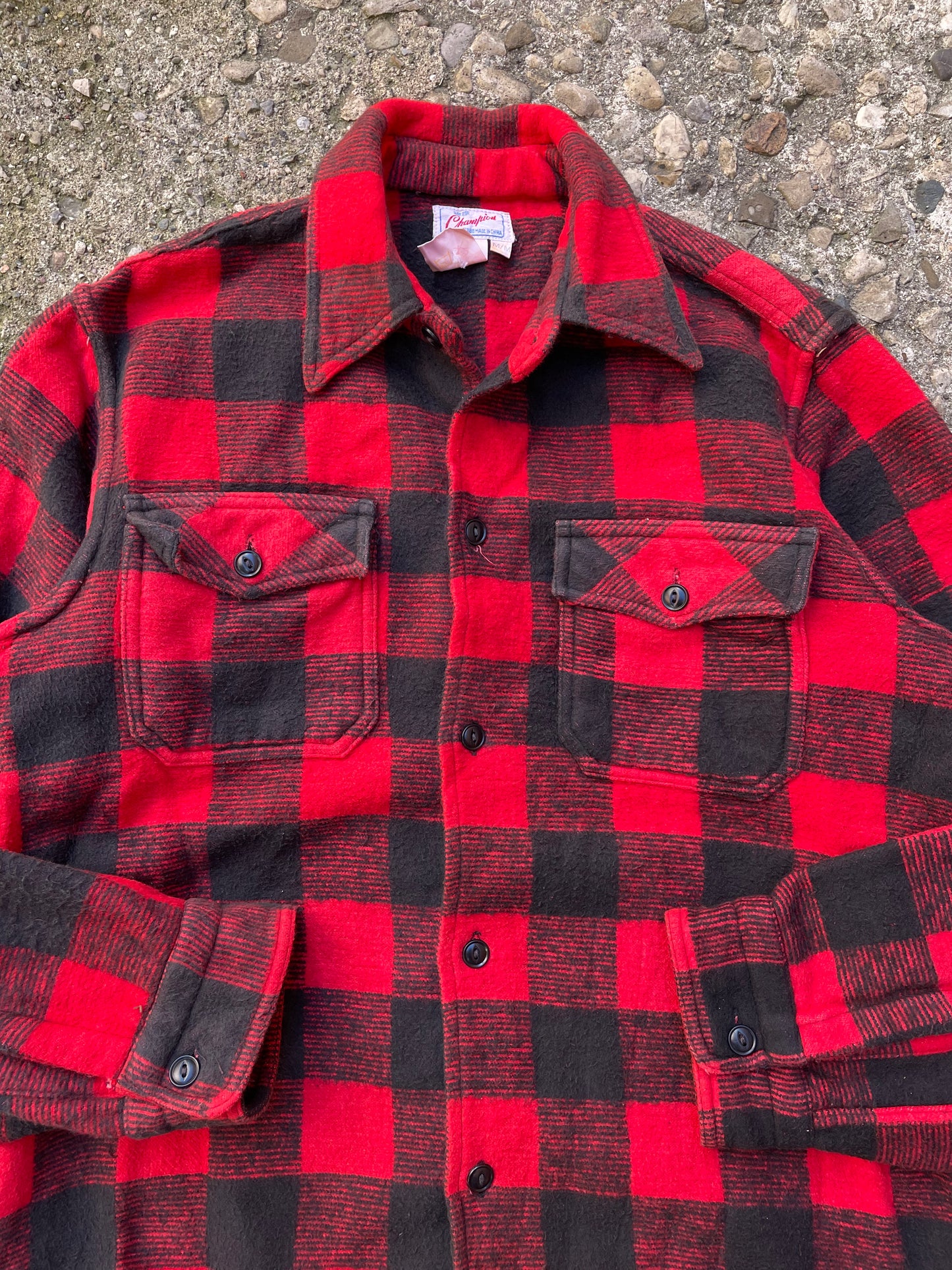 1970's Champion Heavy Cotton Plaid Flannel Button Up Shirt - M