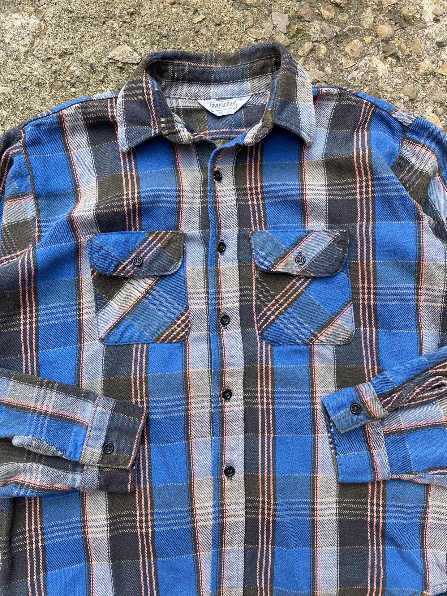 1980's Five Brothers Plaid Cotton Flannel Shirt - L