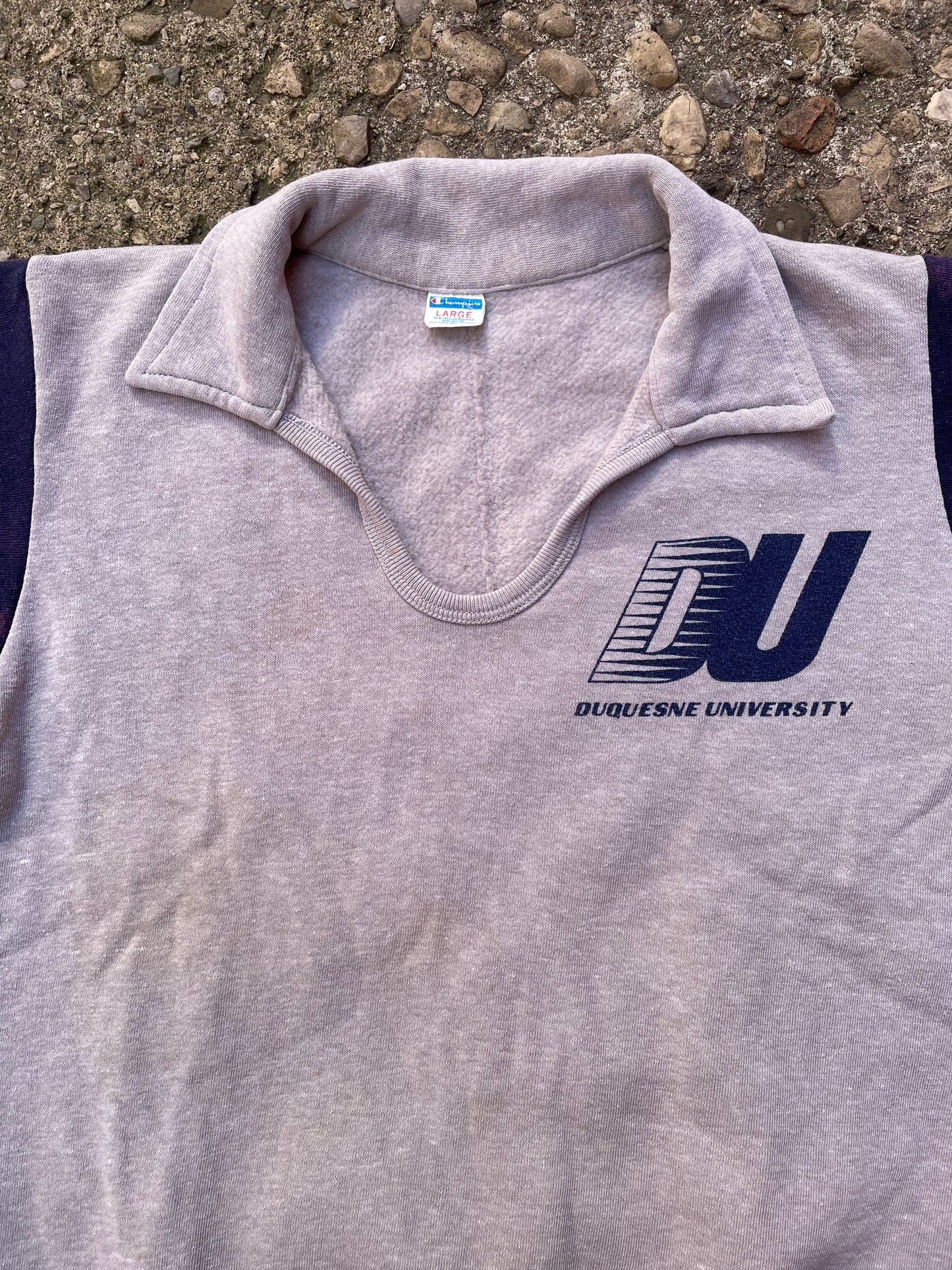 1970's Champion Duquesne University Collared Short Sleeve Sweatshirt - L