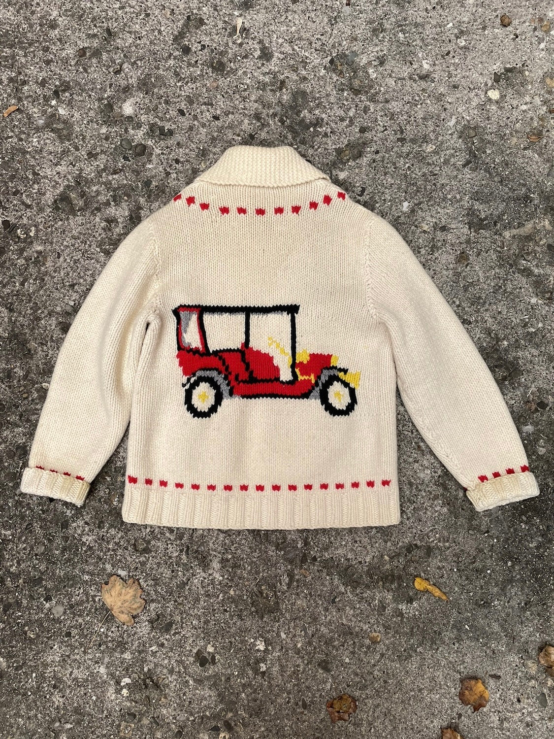 1950's Model T Car Cowichan Knit Sweater - XL
