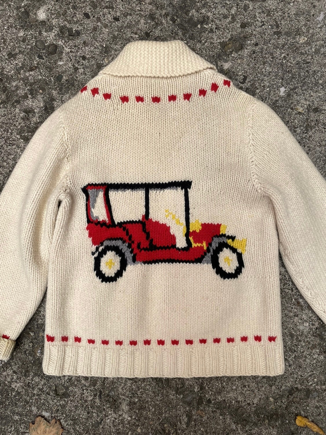 1950's Model T Car Cowichan Knit Sweater - XL