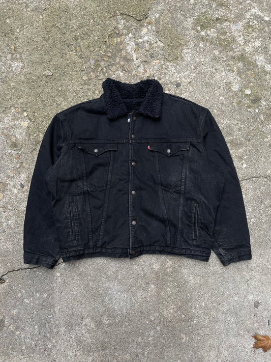 1990's Levi's Sherpa Lined Black Denim Jacket - XL