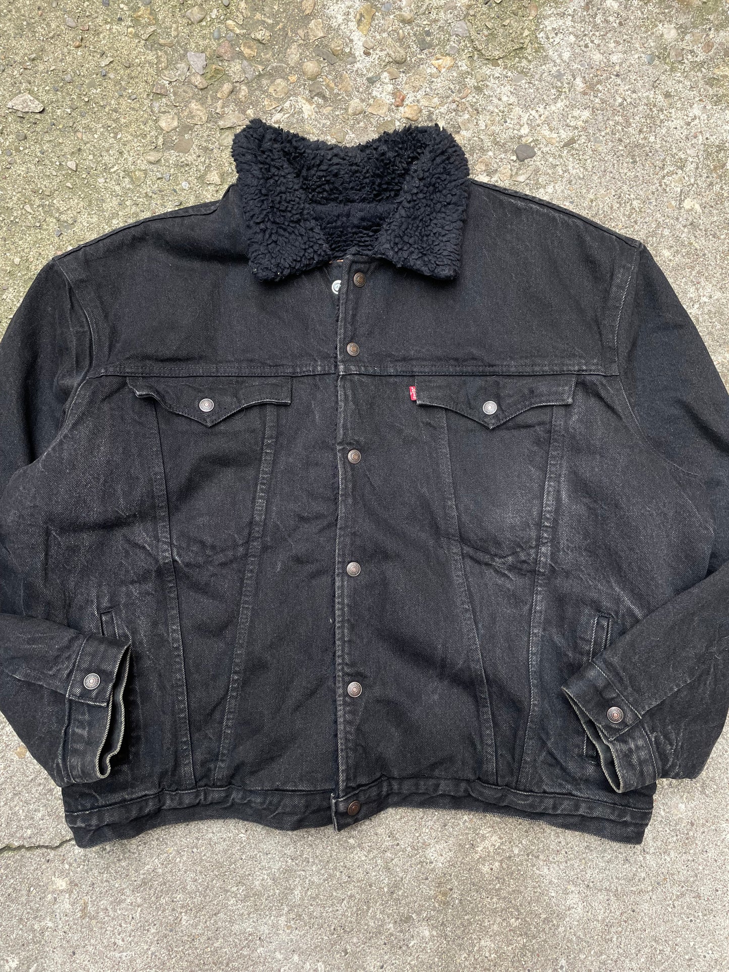 1990's Levi's Sherpa Lined Black Denim Jacket - XL