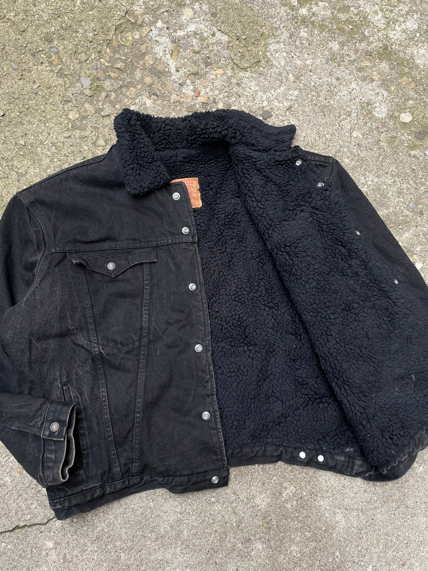 1990's Levi's Sherpa Lined Black Denim Jacket - XL