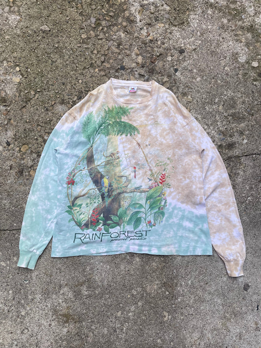 1991 Rainforest Tie Dye Graphic Long Sleeve T-Shirt - XL