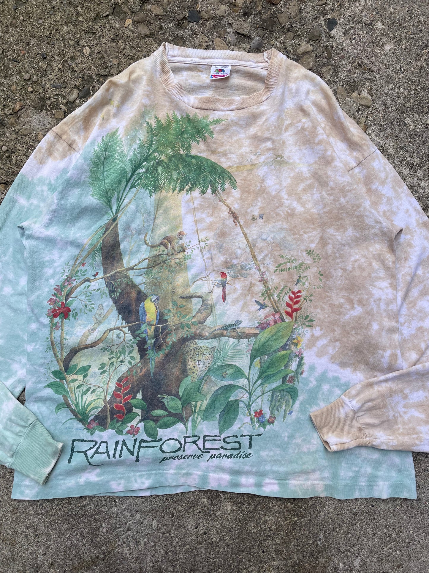 1991 Rainforest Tie Dye Graphic Long Sleeve T-Shirt - XL