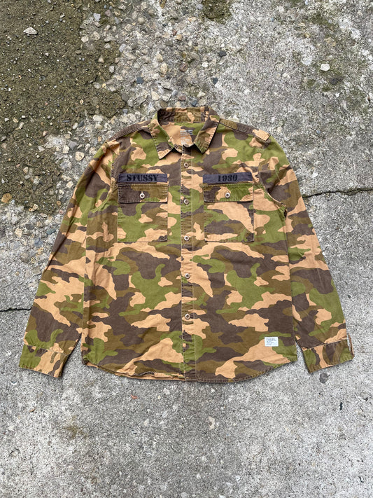 2000's Stussy Camo Military Button Up Field Shirt - L