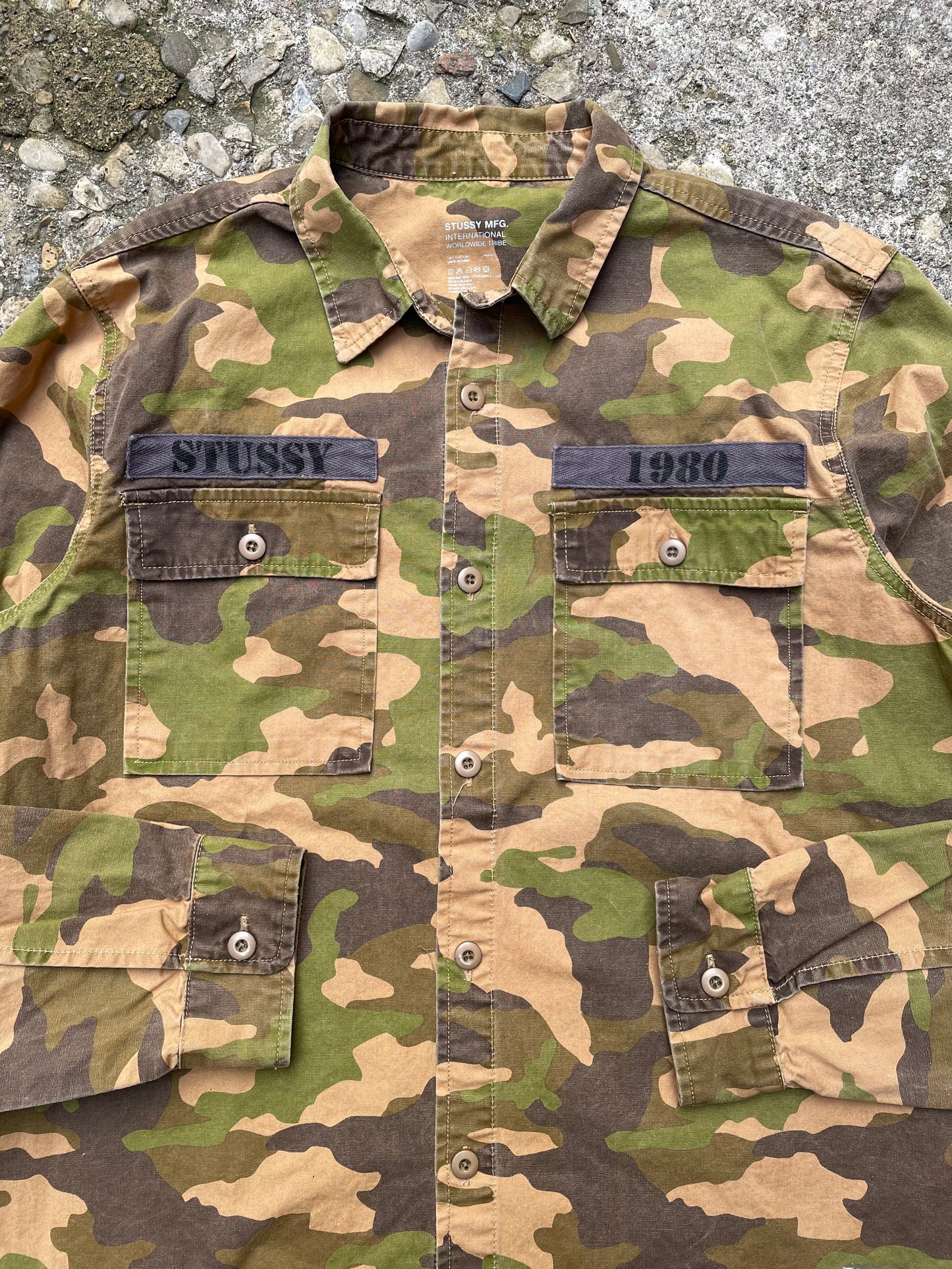 2000's Stussy Camo Military Button Up Field Shirt - L