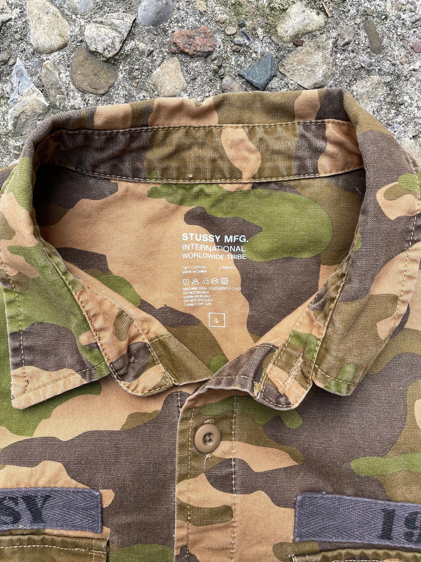 2000's Stussy Camo Military Button Up Field Shirt - L