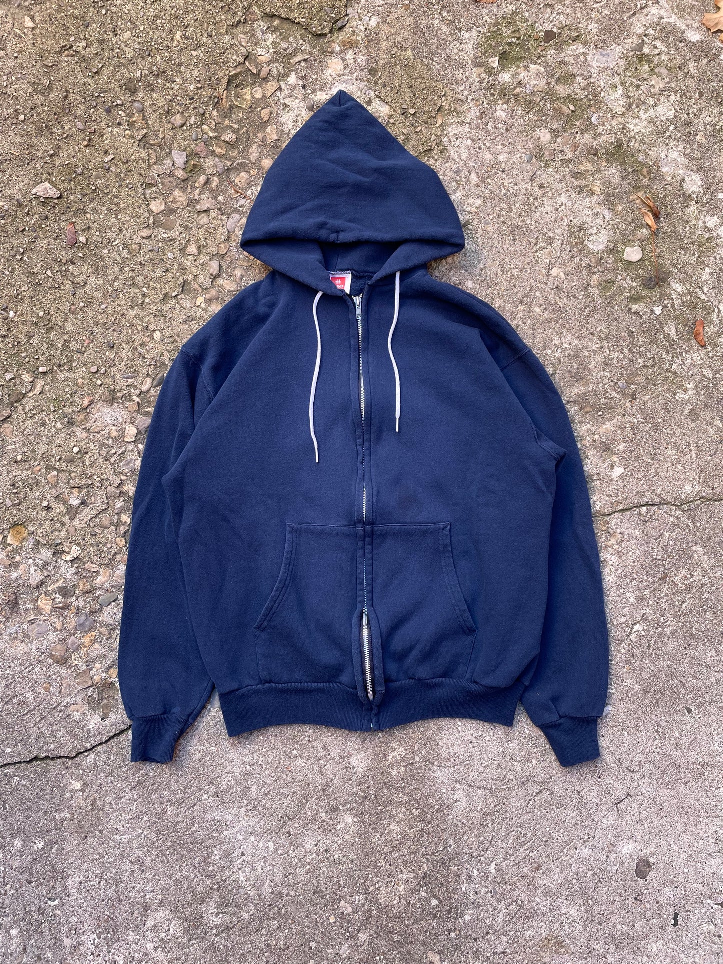 1990's Hanes Navy Zip Up Hoodie Sweatshirt - XL