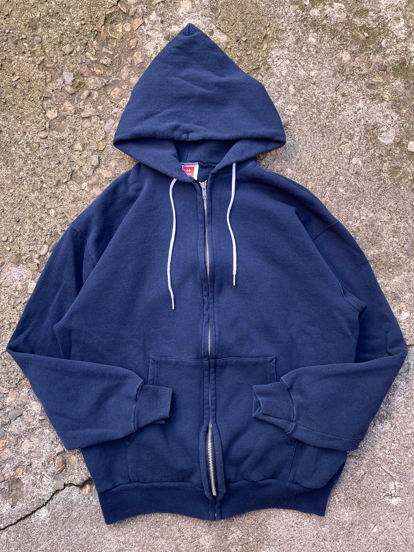 1990's Hanes Navy Zip Up Hoodie Sweatshirt - XL