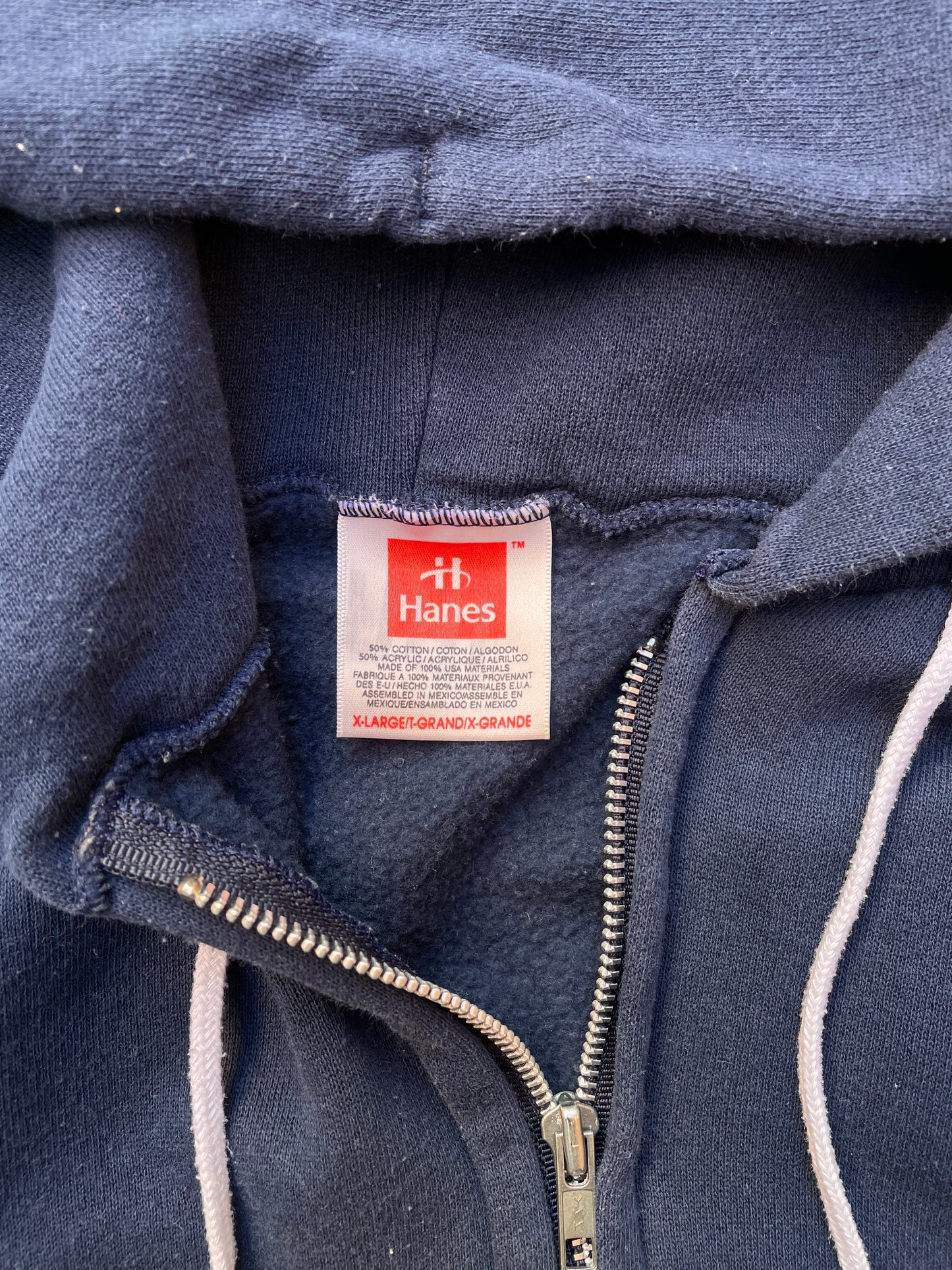 1990's Hanes Navy Zip Up Hoodie Sweatshirt - XL