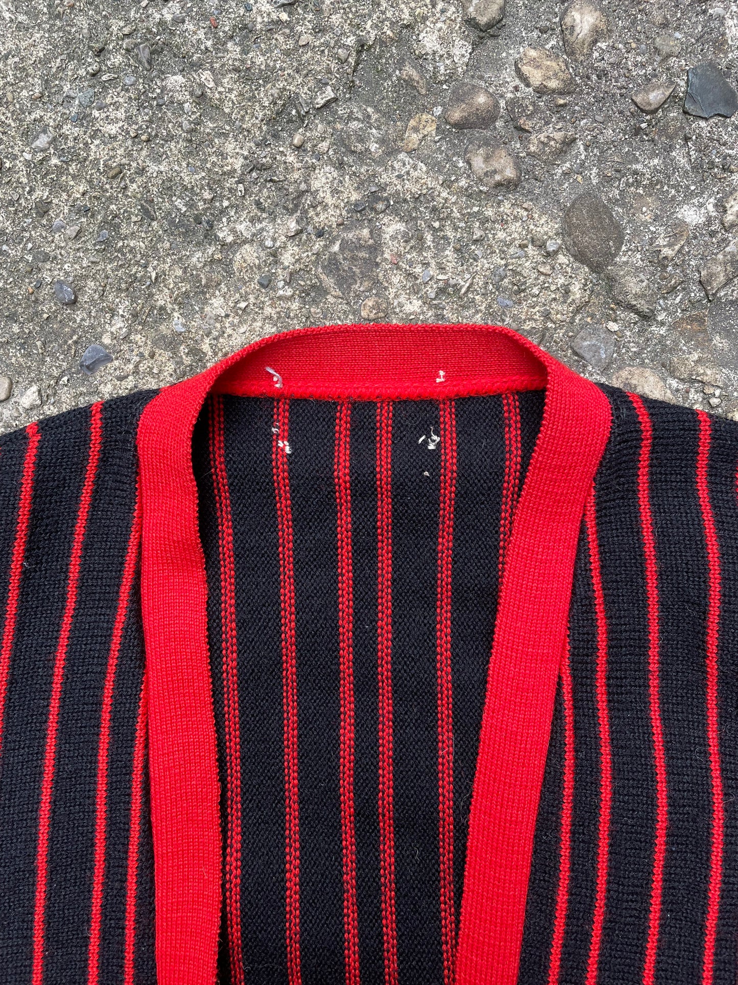 1960's Red & Black Striped Knit Cardigan - L