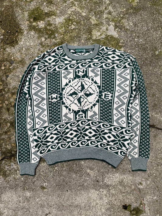 1990's Knights of the Round Table Compass Patterned Knit Sweater - L