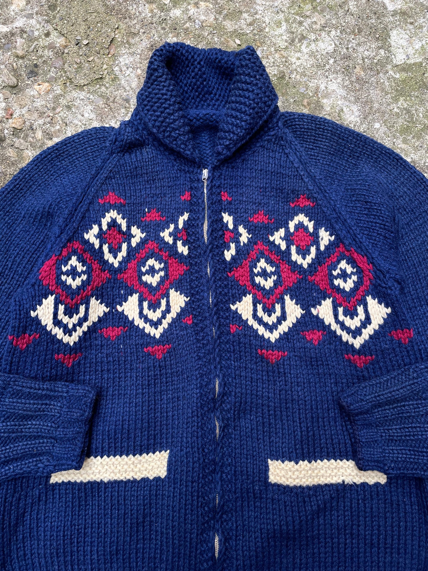 1960's Patterned Knit Cowichan Sweater/Curling Sweater - L