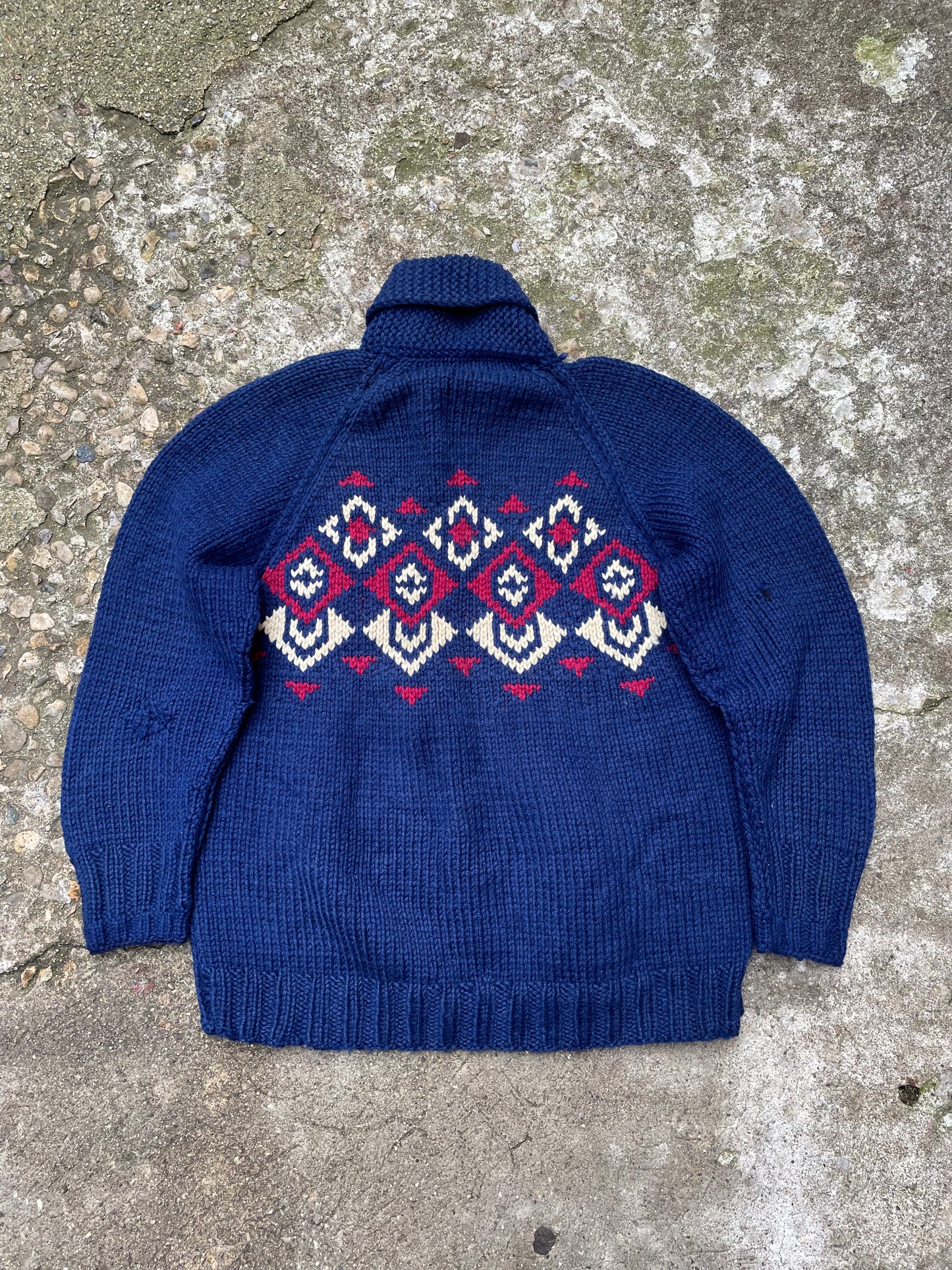 1960's Patterned Knit Cowichan Sweater/Curling Sweater - L