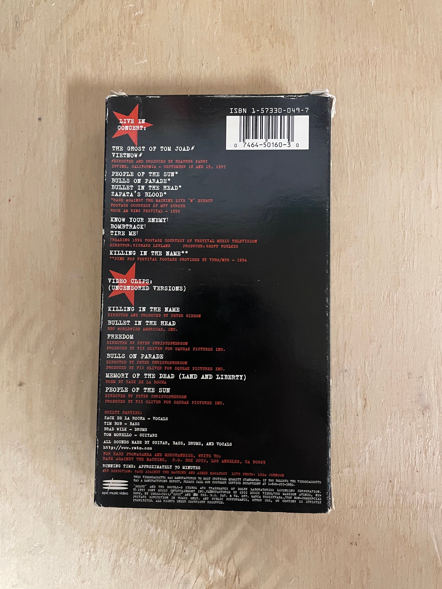 1997 Rage Against The Machine VHS Tape